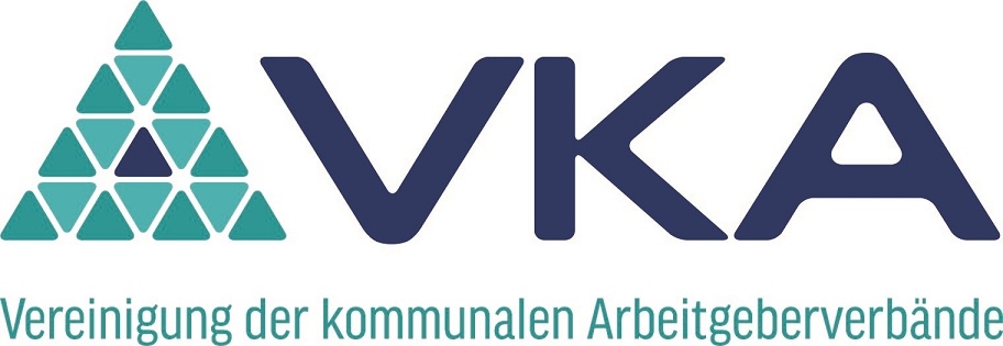 VKA-Logo mit den Buchstaben VKA und dem Schriftzug Vereinigung der kommunalen Arbeitgeberverbände, die in einem modernen, schlichten Schriftstil in grün und blau gehalten sind