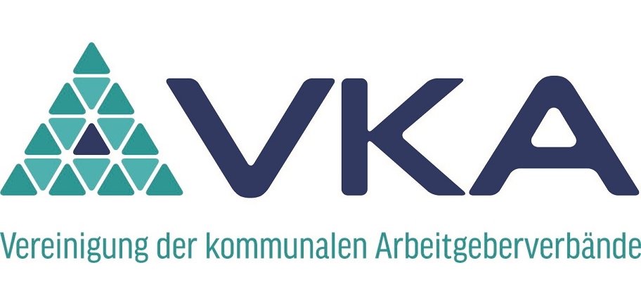 VKA-Logo mit den Buchstaben VKA und dem Schriftzug Vereinigung der kommunalen Arbeitgeberverbände, die in einem modernen, schlichten Schriftstil in grün und blau gehalten sind